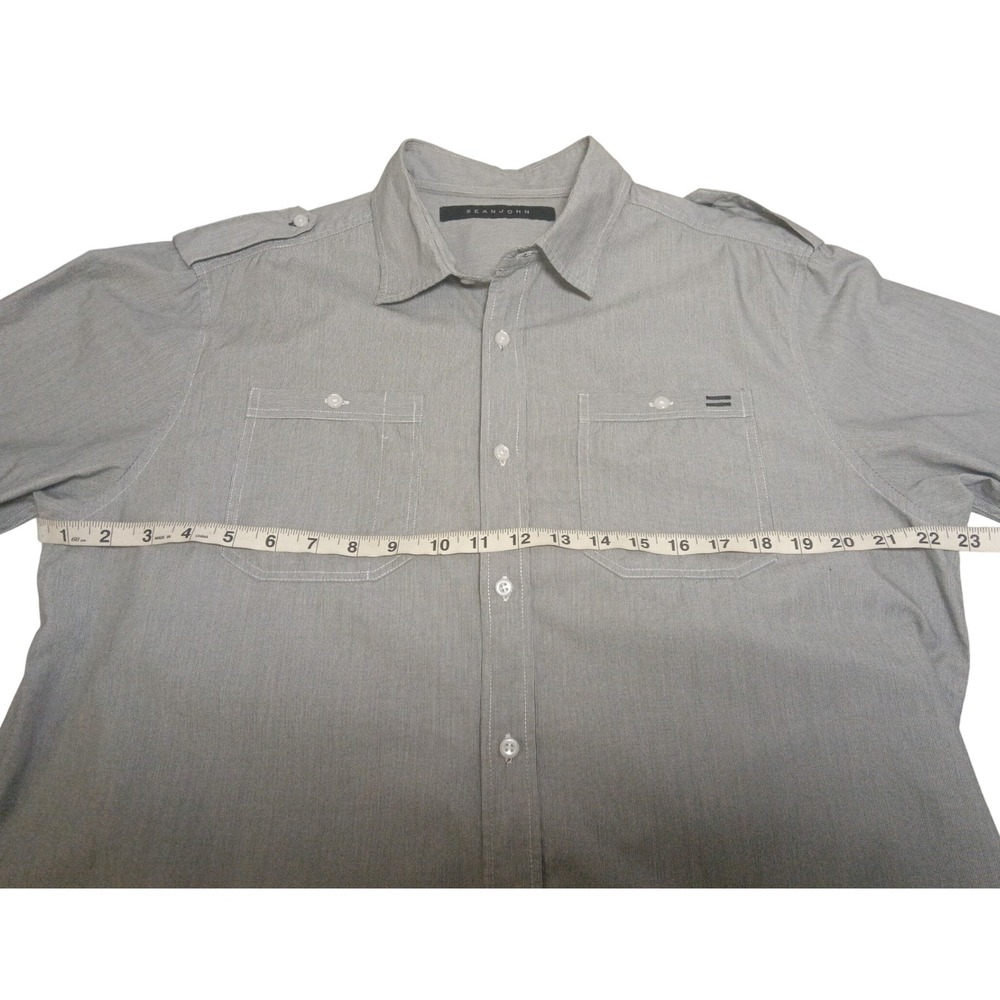 Sean John Men' Gray Pinstripe Short Sleeve Button Up Casual Shirt Y2K - Picture 7 of 9